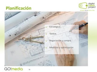 Planificación


                   Estratégica.

                   Táctica.

                   Negociación y compra.

                   Medición y optimización




           15
 