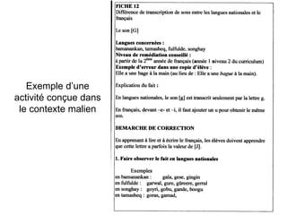 Exemple d’une activité conçue dans le contexte malien 