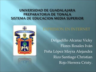 EXPRESION EN INTERNET Delgadillo Alcaraz Vicky Flores Rosales Iván Peña López Mayra Alejandra Rizo Santiago Christian Rojo Herrera Cristy. 