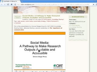 Accessibility and Availability of CIAT Research Results: Progress Update