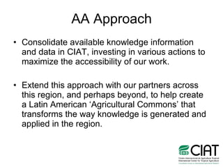 Accessibility and Availability of CIAT Research Results: Progress Update