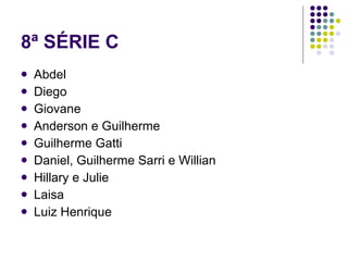 8ª SÉRIE C Abdel Diego Giovane Anderson e Guilherme Guilherme Gatti Daniel, Guilherme Sarri e Willian Hillary e Julie Laisa Luiz Henrique 