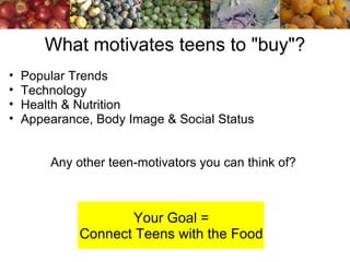 What motivates teens to "buy"? ,[object Object],[object Object],[object Object],[object Object],[object Object],[object Object],[object Object]