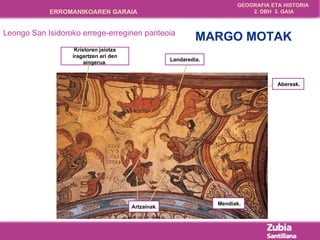 Leongo San Isidoroko errege-erreginen panteoia MARGO MOTAK Kristoren jaiotza iragartzen ari den aingerua . Landaredia. Abereak . Mendiak . Artzainak . 