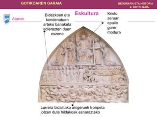 Atariak Eskultura Bidezkoen eta kondenatuen arteko banaketa adierazten duen eszena Kristo zeruan epaile goren modura Lurrera bidalitako aingeruek tronpeta jotzen dute hildakoak esnarazteko   