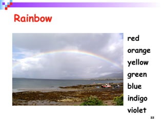 Rainbow red orange yellow  green  blue  indigo violet 