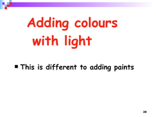 Adding colours  with light This is different to adding paints 