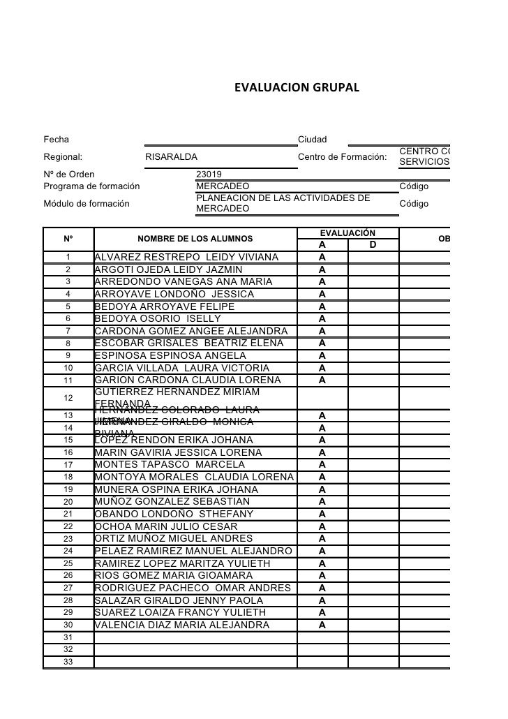 formato de evaluacion grupal
