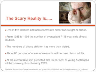 The Scary Reality Is.....One in five children and adolescents are either overweight or obese.