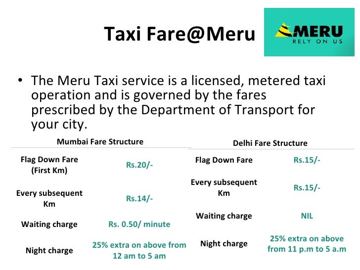 Meru Cab Delhi Fare Chart