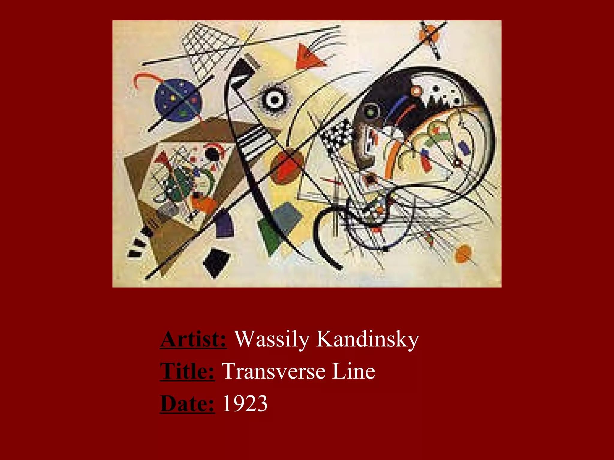 Artist:  Wassily Kandinsky Title:  Transverse Line Date:  1923 
