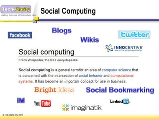 making the value of technology clear
                                       Social Computing




 © Tech-Clarity, Inc. 2010
 