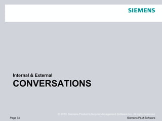 Internal & External

  CONVERSATIONS


                        © 2010. Siemens Product Lifecycle Management Software Inc. All rights reserved
Page 34                                                                      Siemens PLM Software
 