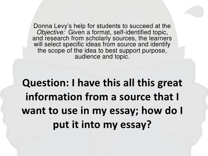Essay With Thesis Statement Donna Levys Help For Students To Succeed At The Objective Given A Format Compare Contrast Essay Papers also Essay Format Example For High School Using Quotations Paraphrases And Summaries In Essays Barack Obama Essay Paper