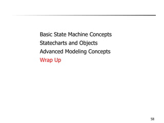Basic State Machine Concepts Statecharts and Objects Advanced Modeling Concepts Wrap Up 