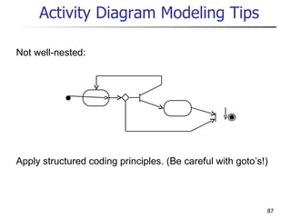Activity Diagram Modeling Tips Not well-nested: Apply structured coding principles. (Be careful with goto’s!)   