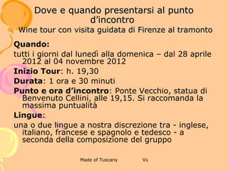 S.O.S GUIDA TURISTICA FIRENZE




Telefono: 055.218717

Email: info@madeoftuscany.it
Indicare:
Nome - Numero Cellulare - Luogo –
Orario - Durata in ore – Lingua

TARIFFA
Chiamata: euro 60,00
Tariffa oraria euro 60,00
 