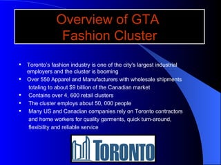 Overview of GTA  Fashion Cluster ,[object Object],[object Object],[object Object],[object Object],[object Object],[object Object],[object Object],[object Object]