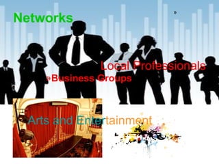 Networks
»
Local Professionals
•
»Business Groups
Arts and Entertainment
 