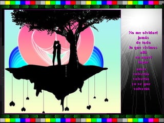 No me olvidaré  jamás  de todo  lo que vivimos  allá  en aquel  lugar  amor  volverás  volverás  yo se que  volverás 