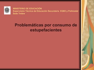 MINISTERIO DE EDUCACIÓN Supervisión Técnica de Educación Secundaria  EGB3 y Polimodal Sede Trelew Problemáticas por consumo de estupefacientes 
