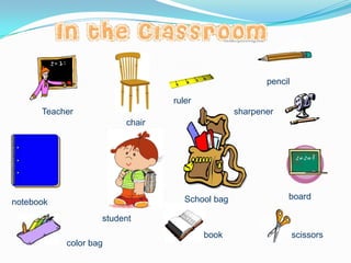 pencilrulerTeachersharpenerchairboardSchool bagnotebookstudentbookscissorscolor bag