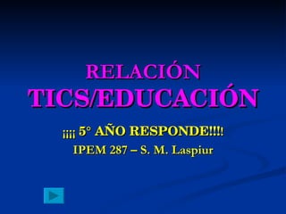 RELACIÓN  TICS/EDUCACIÓN ¡¡¡¡  5° AÑO RESPONDE!!! ! IPEM 287 – S. M. Laspiur 