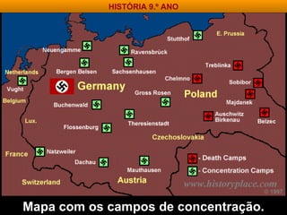Mapa com os campos de concentração. HISTÓRIA 9.º ANO 