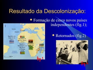 Resultado da Descolonização:Resultado da Descolonização:
Formação de cinco novos países
independentes (fig.1);
Retornados (fig.2)
 