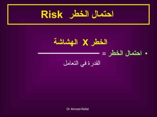 Risk  احتمال الخطر  الخطر  X  الهشاشة   احتمال الخطر   =  القدرة في التعامل 