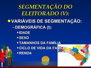 SEGMENTAÇÃO DO ELEITORADO (V): VARIÁVEIS DE SEGMENTAÇÃO: DEMOGRÁFICA (I): IDADE SEXO TAMANHOS DA FAMÍLIA CICLO DE VIDA DA FAMÍLIA RENDA 