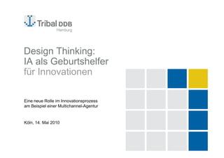 Design Thinking:
IA als Geburtshelfer
für Innovationen

Eine neue Rolle im Innovationsprozess
am Beispiel einer Multichannel-Agentur


Köln, 14. Mai 2010
 