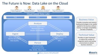 @joe_Caserta  #ChiefDataNY
Business Value
Cloud-based Data Lake
The Future is Now: Data Lake on the Cloud
18
 
Analyze
Per...