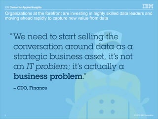 © 2015 IBM Corporation© 2015 IBM Corporation
Organizations at the forefront are investing in highly skilled data leaders and
moving ahead rapidly to capture new value from data
5
 