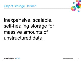 Object Storage Defined
5
Inexpensive, scalable,
self-healing storage for
massive amounts of
unstructured data.
 