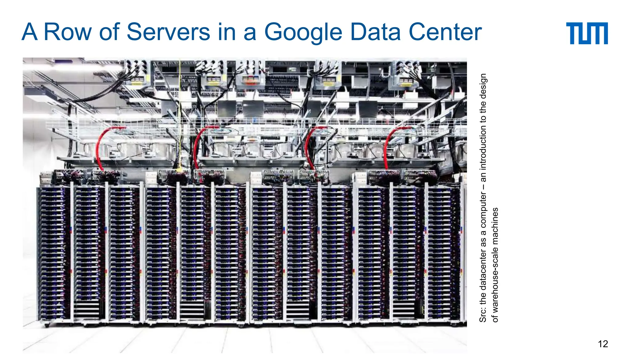 Src:
the
datacenter
as
a
computer
–
an
introduction
to
the
design
of
warehouse-scale
machines
A Row of Servers in a Google Data Center
12
 