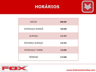 www.foxtreinamentos.com
HORÁRIOS
 