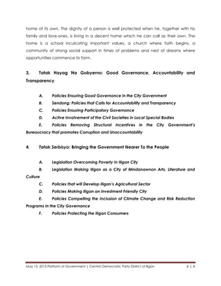 CDP ILIGAN PLATFORM OF GOVERNMENT | PDF