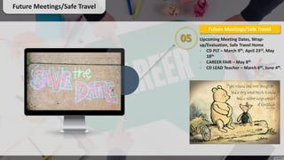 Future Meetings/Safe Travel
05 Upcoming Meeting Dates, Wrap-
up/Evaluation, Safe Travel Home
- CD PLT – March 9th, April 23rd, May
18th
- CAREER FAIR – May 8th
- CD LEAD Teacher – March 6th, June 4th.
Future Meetings/Safe Travel
 