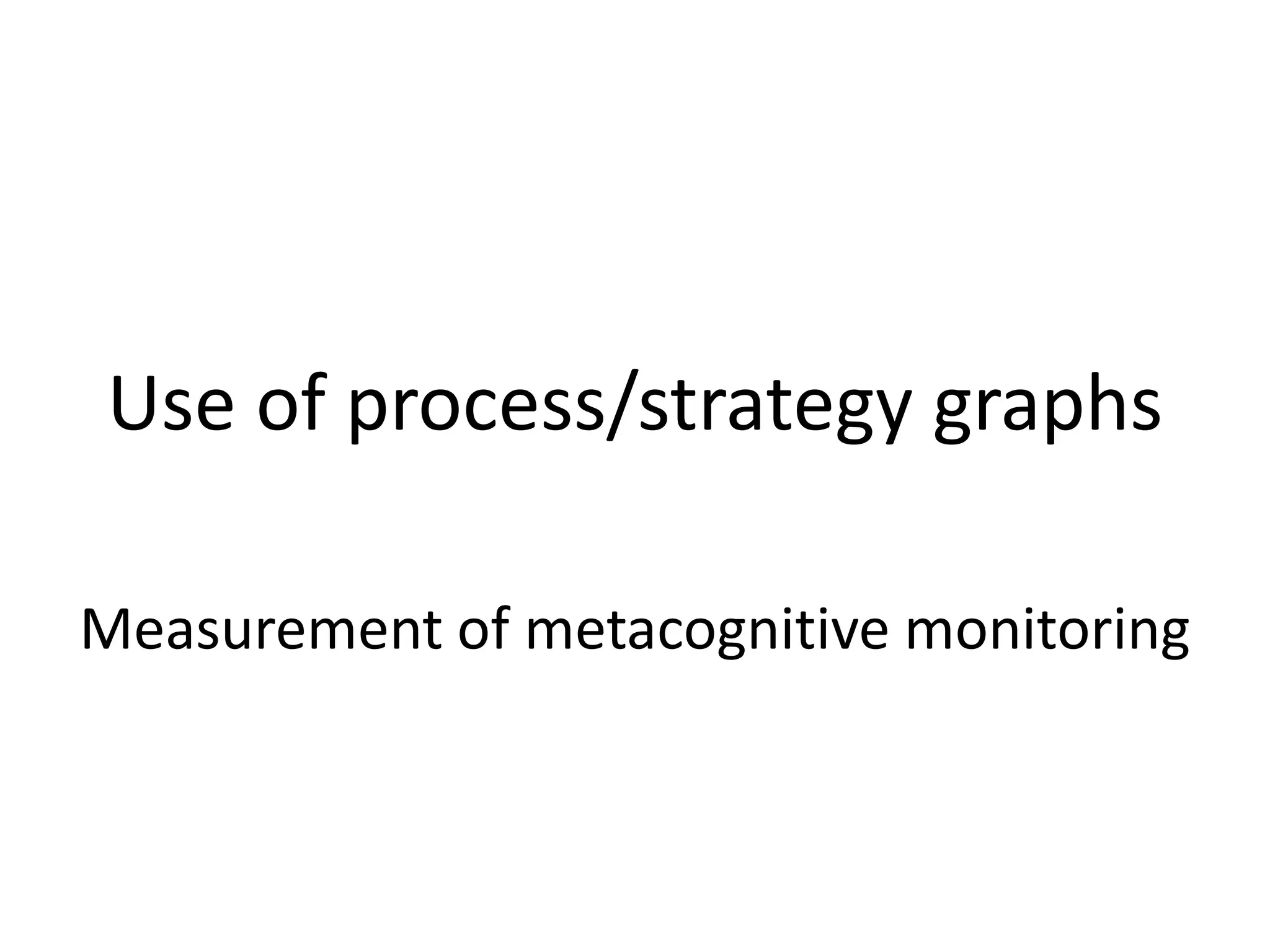 Use of process/strategy graphs
Measurement of metacognitive monitoring
 