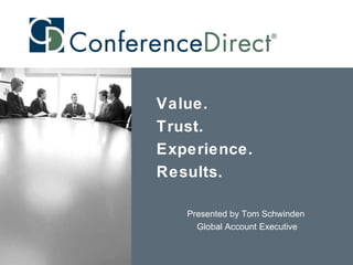 Value. Trust. Experience. Results. Presented by Tom Schwinden  Global Account Executive 