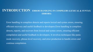 error handling in compiler and code optimization | PDF