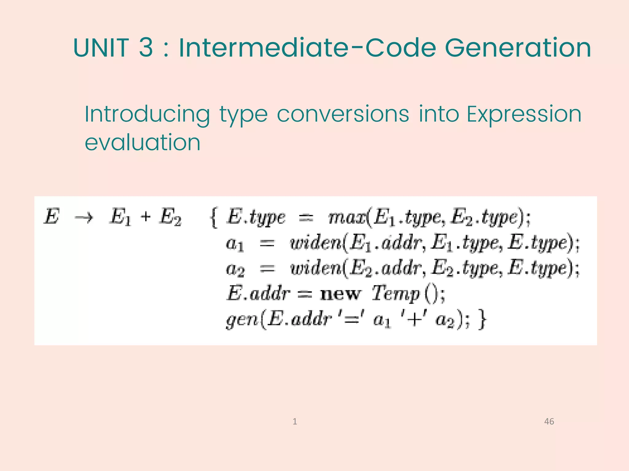 UNIT 3 : Intermediate-Code Generation
Introducing type conversions into Expression
evaluation
46
1
 