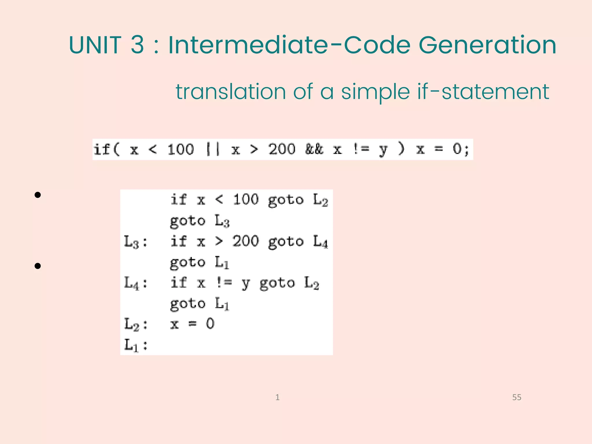 UNIT 3 : Intermediate-Code Generation
translation of a simple if-statement
55
1
•
•
 