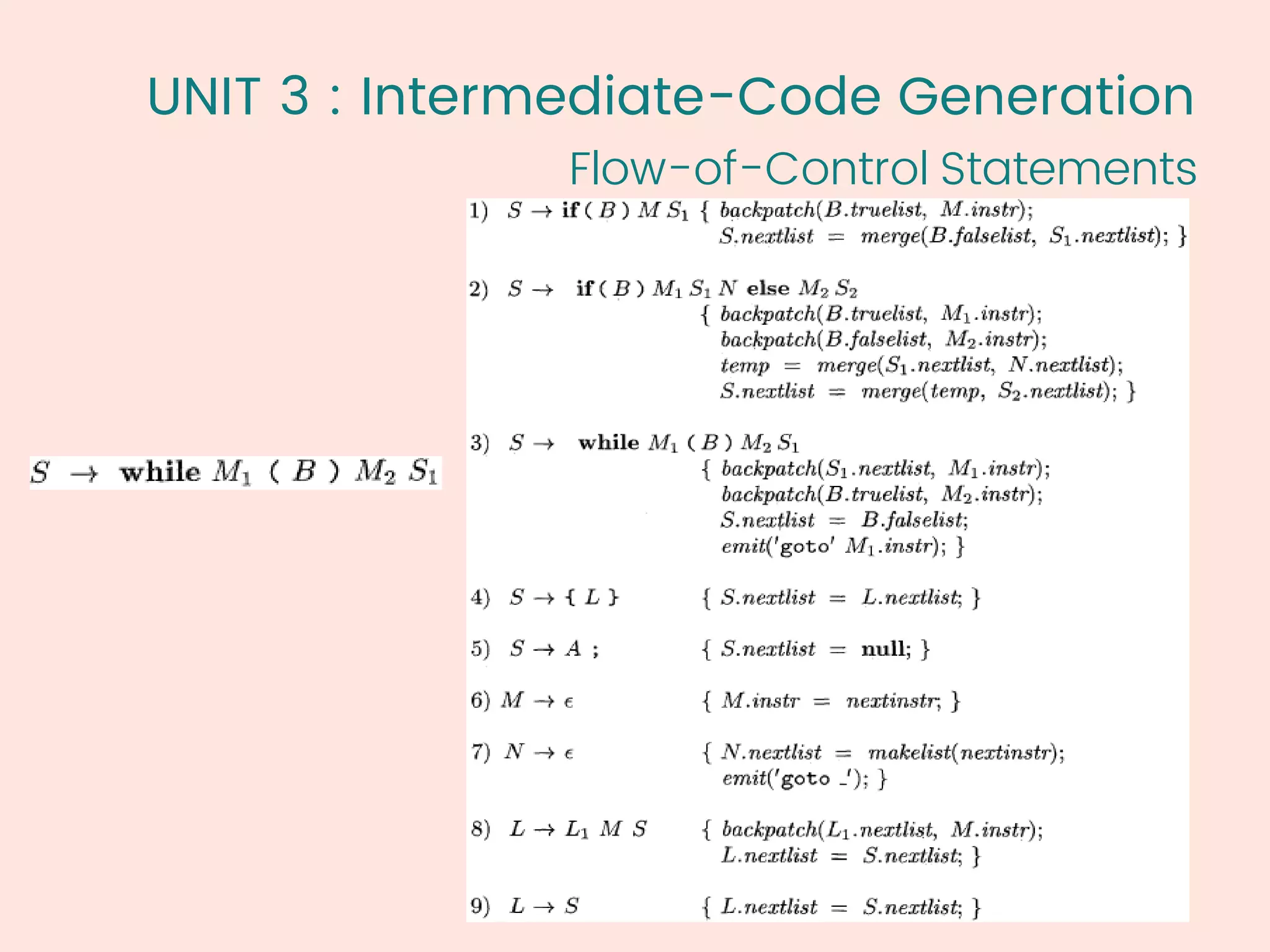 UNIT 3 : Intermediate-Code Generation
Flow-of-Control Statements
59
1
 