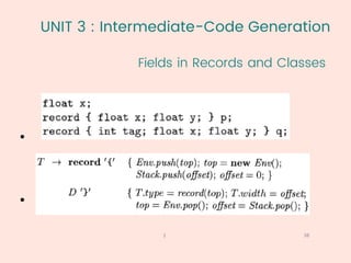 UNIT 3 : Intermediate-Code Generation
Fields in Records and Classes
38
1
•
•
 