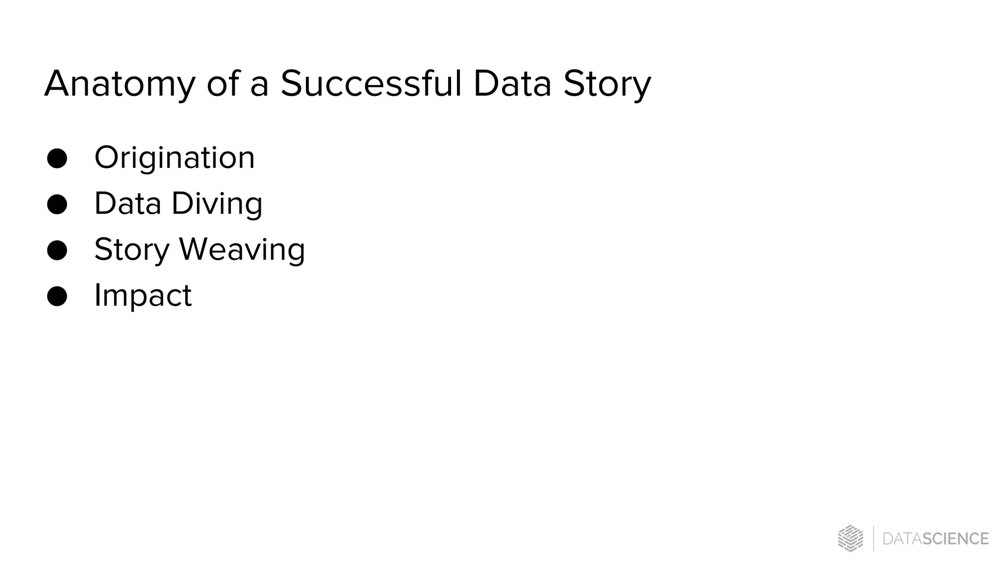Anatomy of a Successful Data Story
● Origination
● Data Diving
● Story Weaving
● Impact