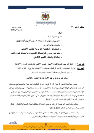 ‫مذكـرة رقم :36‬

‫92 مارس 0102‬
‫21 ربيع الثاني 1341‬

‫إلى‬
‫ـ‬
‫السيدات والسادة‬
‫ مديرتي ومديري األكاديميات الجهوية لل...