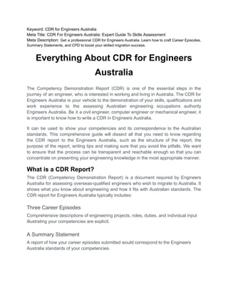 CDR For Engineers Australia: Expert Guide To Skills Assessment | PDF