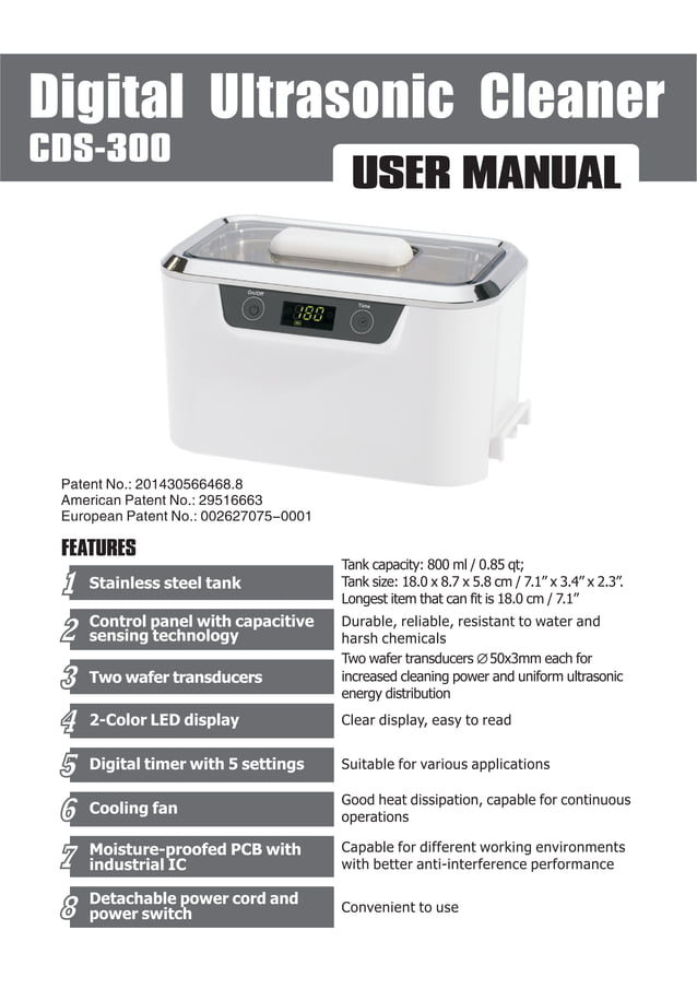 PELCAS CDS300 Ultrasonic Cleaner 800ML Ultrasonic Jewerly Cleaner with